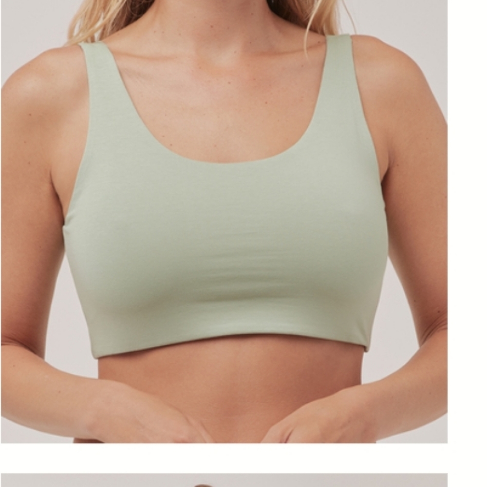 Pact Women's Frosty Green Double Scoop Longline bra L NWT